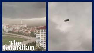 Storm winds send sofa flying across sky in Ankara image