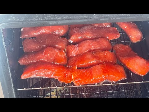Putting the steelhead up to dry before smoking