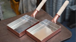 The process of making copper egg rolls. The craftsmanship that goes into making the best tamagoyaki