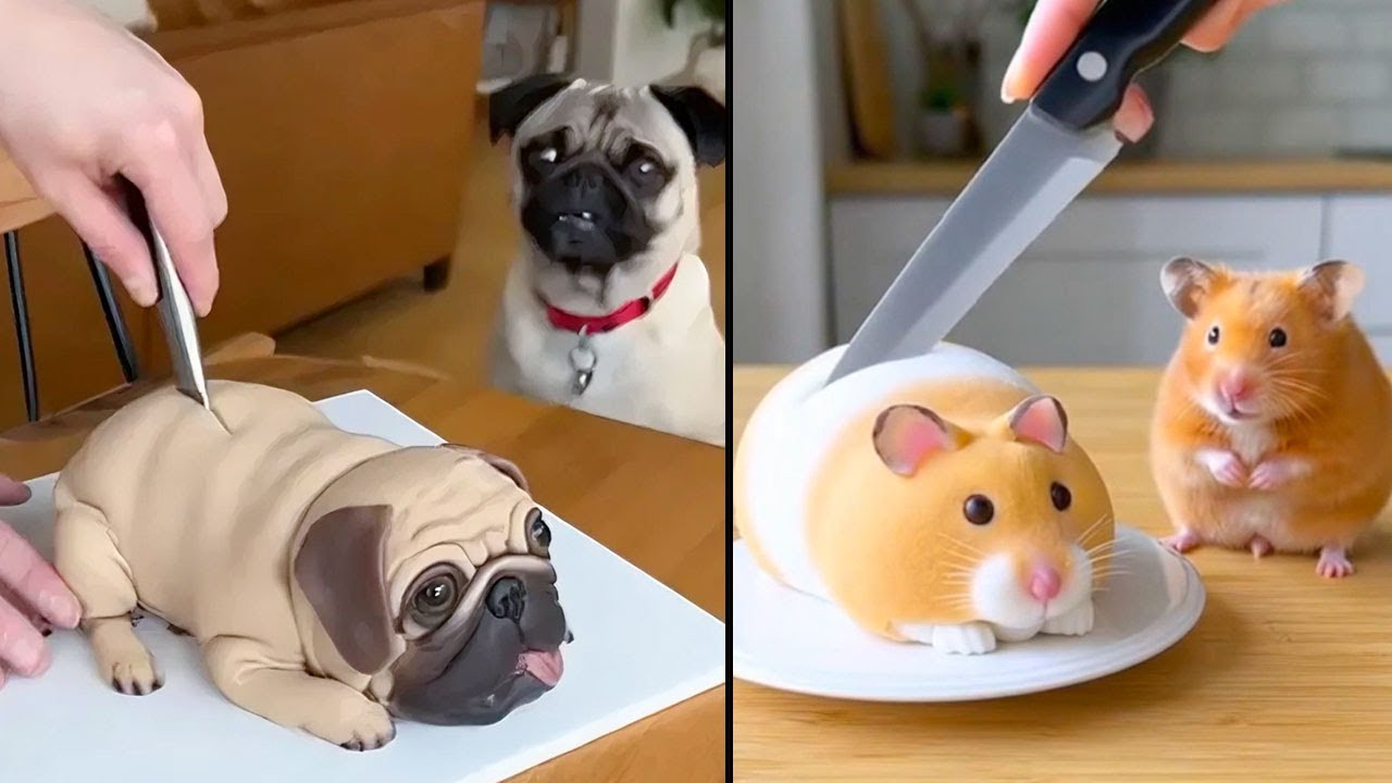 NEW Funny Pet Reactions to Cutting Pet-Shaped Cake! 🐶🐱