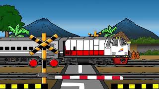 Animasi Perlintasan Kereta Api Jalur Pegunungan di Desa