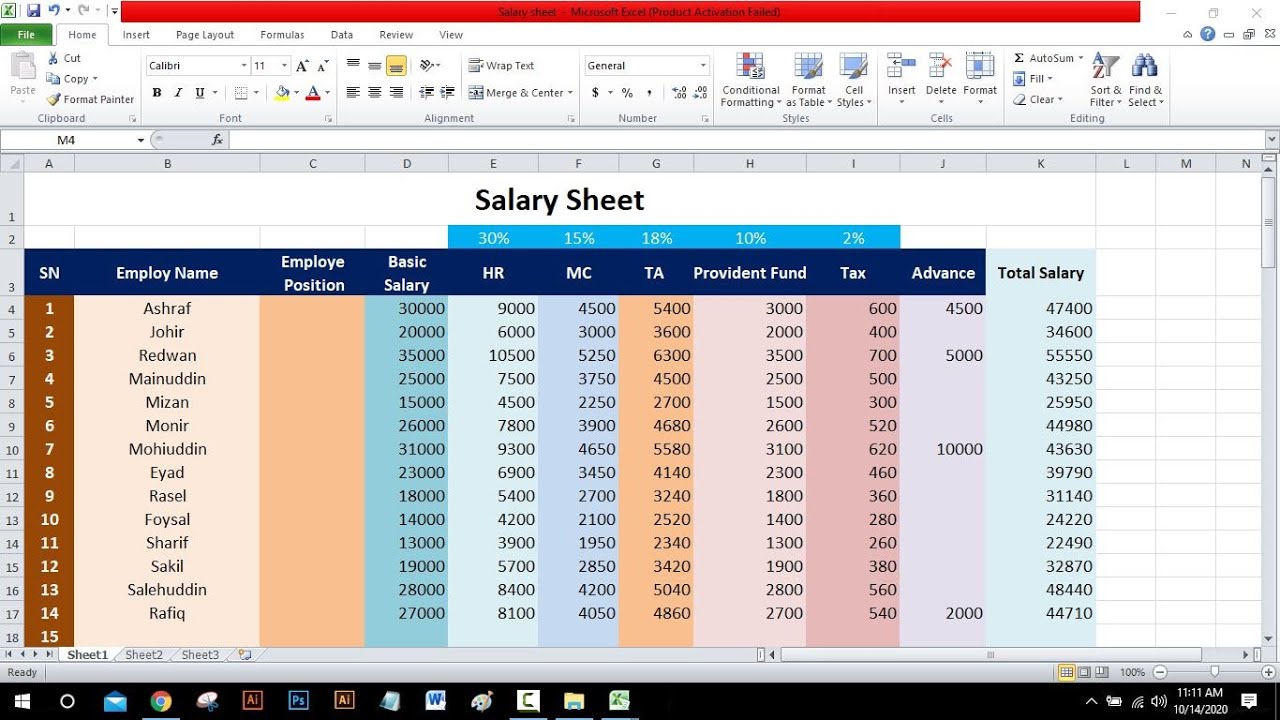 207 How To Make Salary Sheet In Ms Excel Hindi Youtube Riset