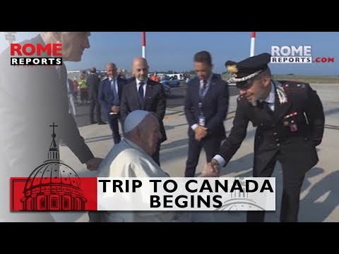 Pope Francis gets on plane to Canada using a wheelchair