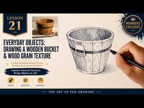 Lesson 21: Drawing a Wooden Bucket — Mastering Tapered Ellipses and Wood Grain Texture