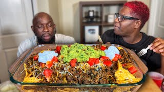 MY HUSBAND IS BACK..|CHEESY BAKED NACHOS| MUKBANG EATING SHOW!