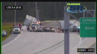 Emergency crews tear apart semitruck blocking all lanes of I-295 north of State Road 9B