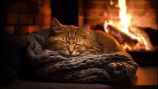 Sleep NO ADS with Purring of a Cat & Fireplace 🔥 Deep Sleep, Relax, Study, Stress Relief