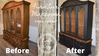 Furniture Makeover ~ China Hutch ~ black & wood  ~ two toned