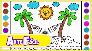 🖍 🌟 Como desenhar PÔR DO SOL NA PRAIA! 🏖  | Fácil Como Desenhar Fácil - Arte Fácil