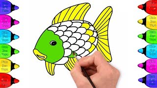 How to Draw Rainbow Fish Coloring pages for kids - Painting for toddlers and drawing for kids
