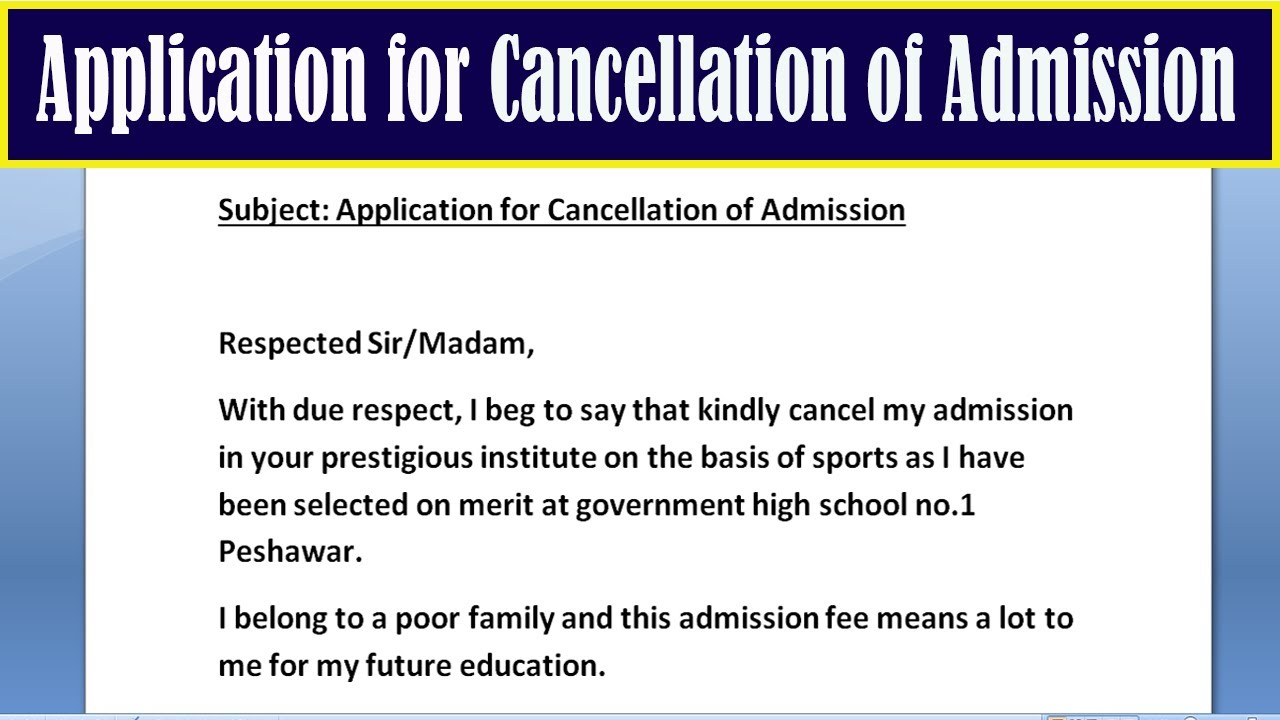 application letter for cancellation of admission and refund fees