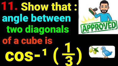 11. Show that angle between two diagonals of a cube is cos-¹(1/3). || (cos (1/3))^-1 || cos-1 (1/3)