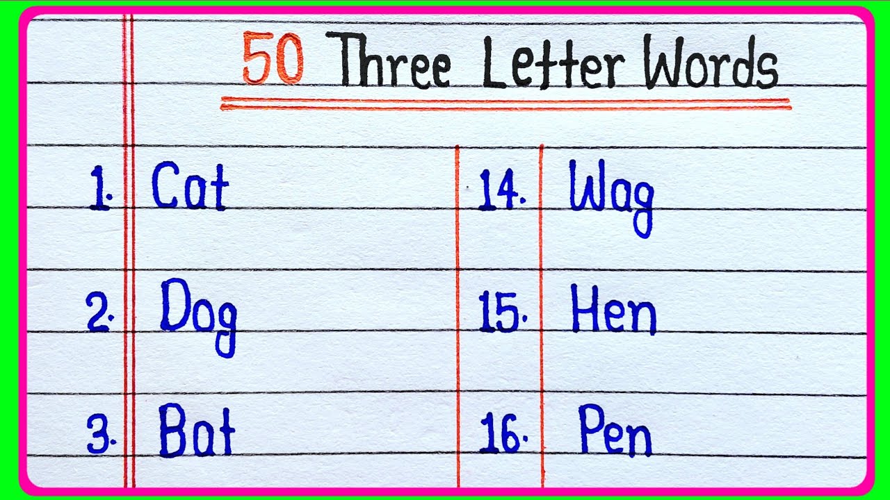 50 Three Letter Words in English || Learn And Write Three Letter Words || Three Letter Words 