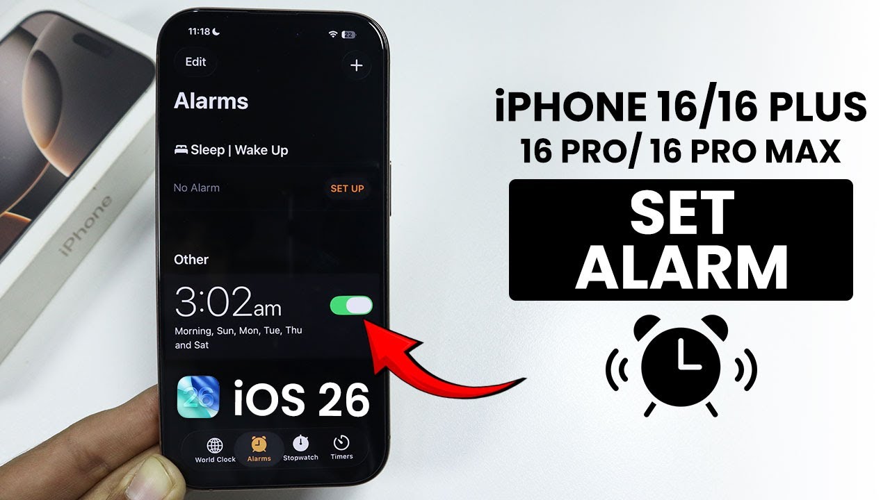 iPhone 16 / Pro: Как установить будильник — iOS 26