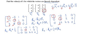 Linear Algebra: find unknown h so that the given vectors are linearly dependent example 2/2