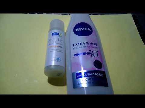 review về lution hadalabo ( loại trắng) và  toner nivea extra white