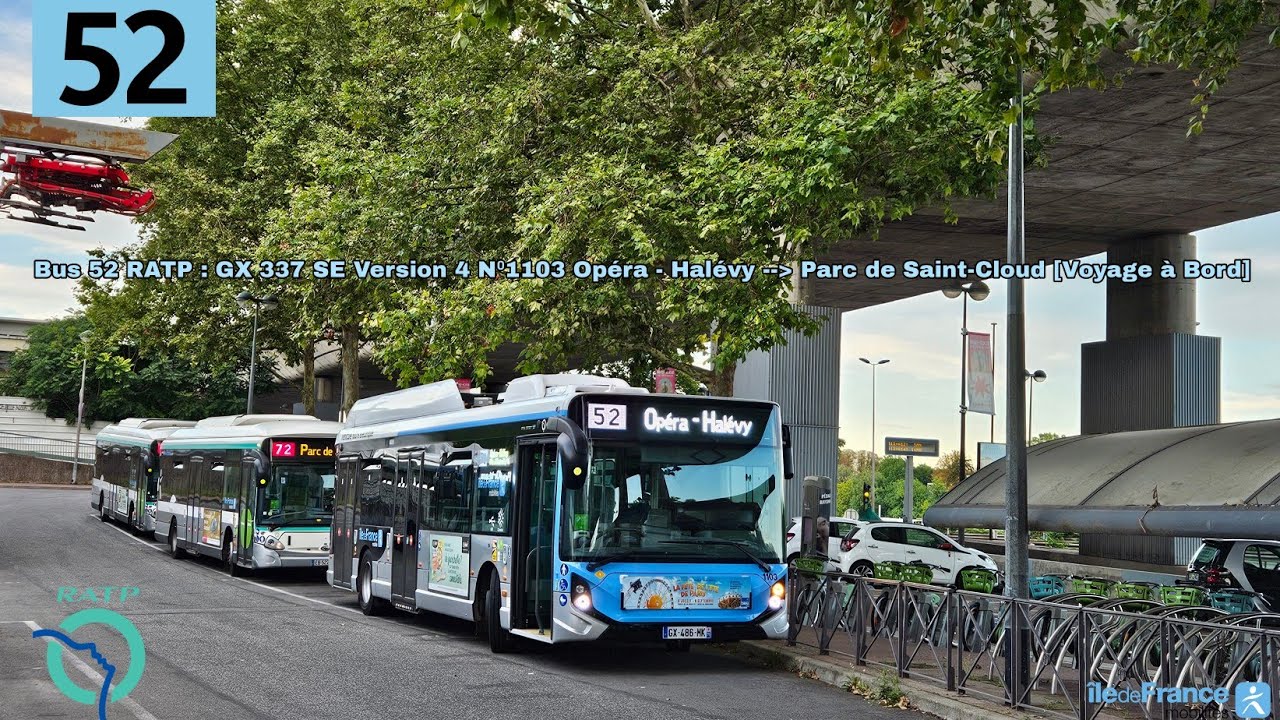 Bus 52 RATP : GX 337 E N⁰1103 Opéra - Halévy / Parc de Saint-Cloud.