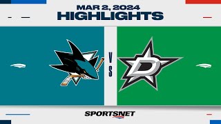 NHL Highlights | Sharks vs. Stars - March 2, 2024