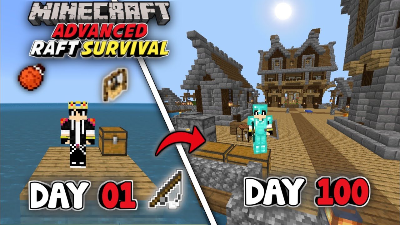 Advanced Raft I Survived 100 Days in Advanced Raft in Minecraft PE 1.20 | in Hindi ...
