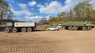 Tatra-813 против vs. VW Polo &amp; Honda Civic Car + Tatra 815 8x8 Tug of War