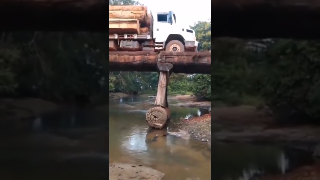 Logging Truck Crossing Wood Bridge FAILS
