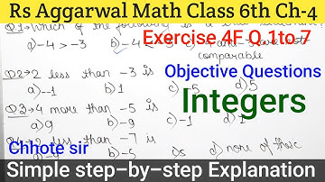 rs aggarwal Solution Class 6 chapter 4 Exercise 4F Q 1 to 7 | Integers basic math glory