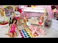 Barbie Bunk Bed Pink Bedroom Evening Routine - SLEEPOVER Slumber Party Play Toys