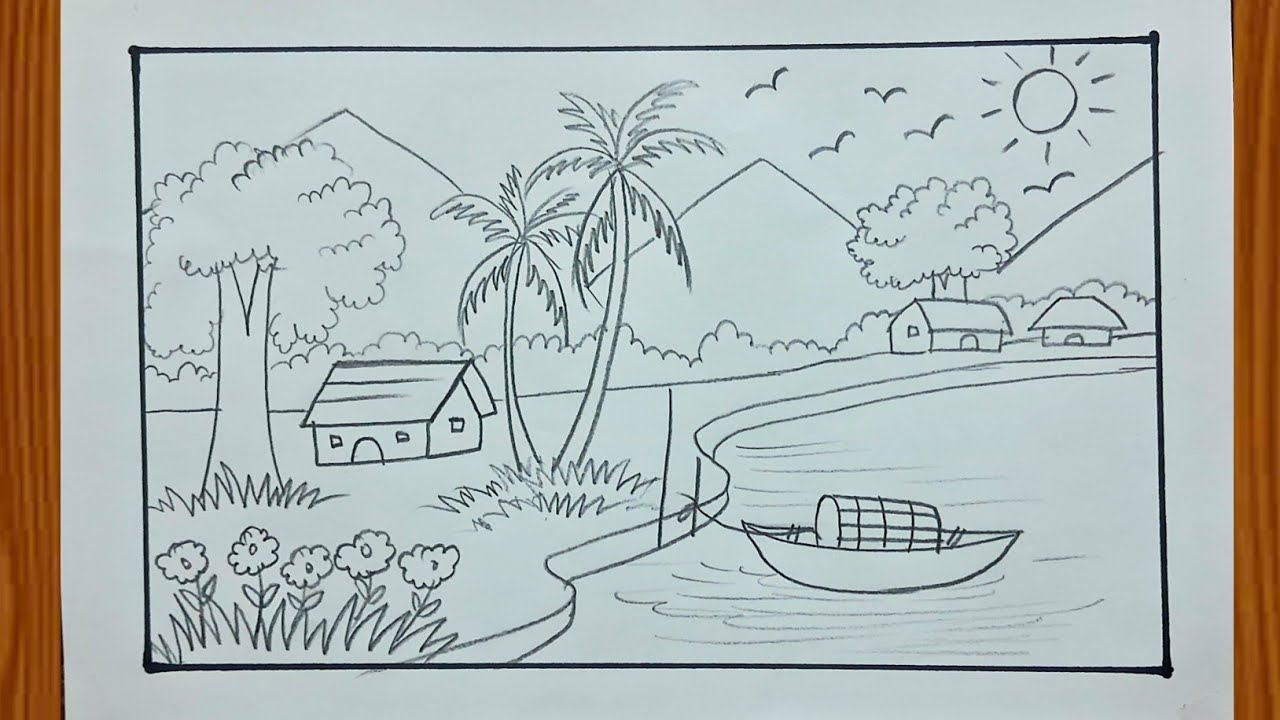 Landscape Drawing with Pencil Tutorials | How to Draw Nature Easy steps | Easy Drawing of Landscape