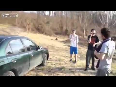 Head butt of car window by dude. Humans at best!