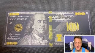 24K Gold Black Plated 100 Dollar Bill Replica Money Banknote Commemorative Collectible Decoration