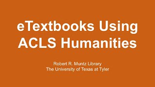 eTextbooks Using ACLS Humanities
