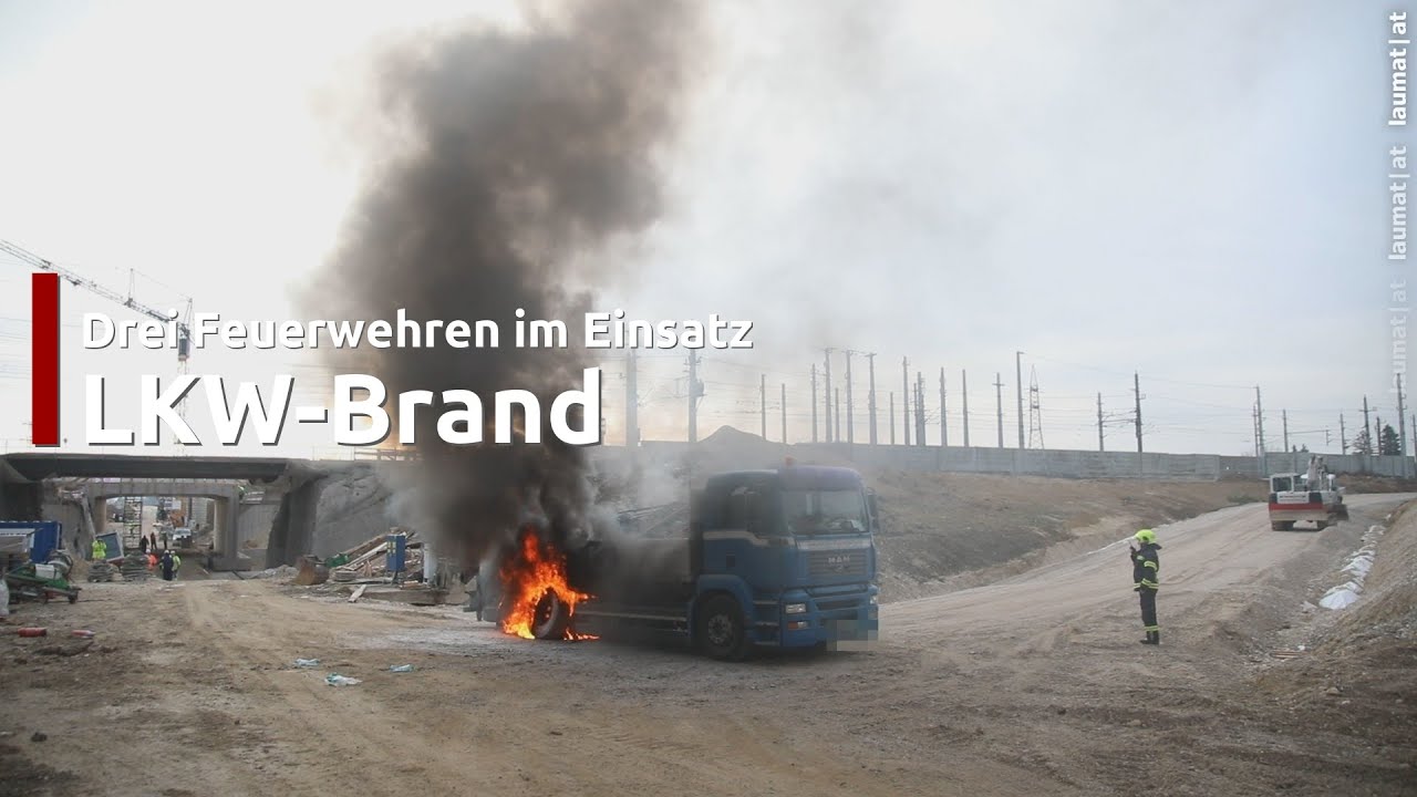 Drei Feuerwehren bei LKW-Brand auf Baustelle in Marchtrenk im Einsatz