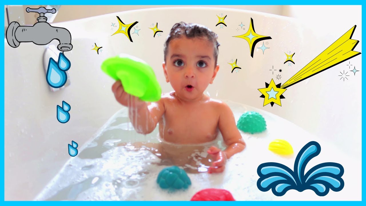 Playtime in the Bath with new toys for toddler bubble-bath