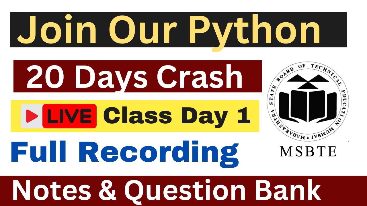 Day 1 | Live 20 Days Python Crash Course with Notes & Question Bank ...