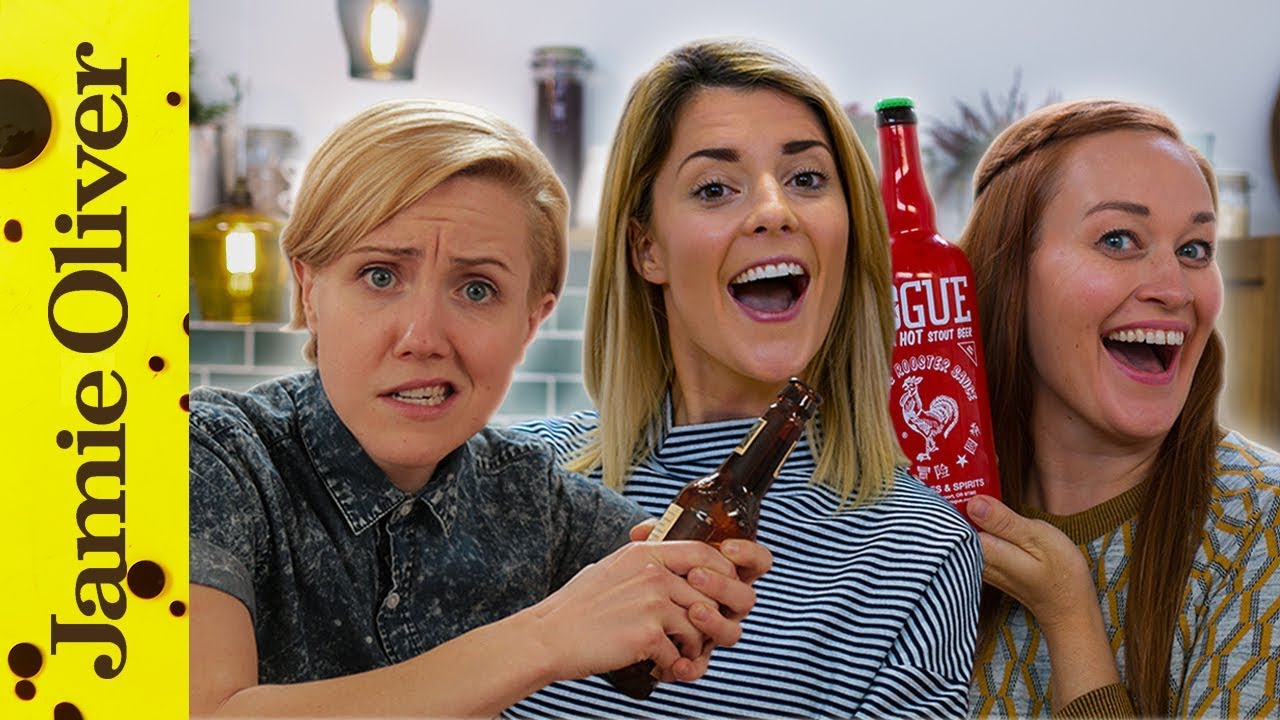 Hannah Hart, Mamrie Hart & Grace Helbig | Drinks Tube UK vs USA Beer Challenge | Jamie Oliver