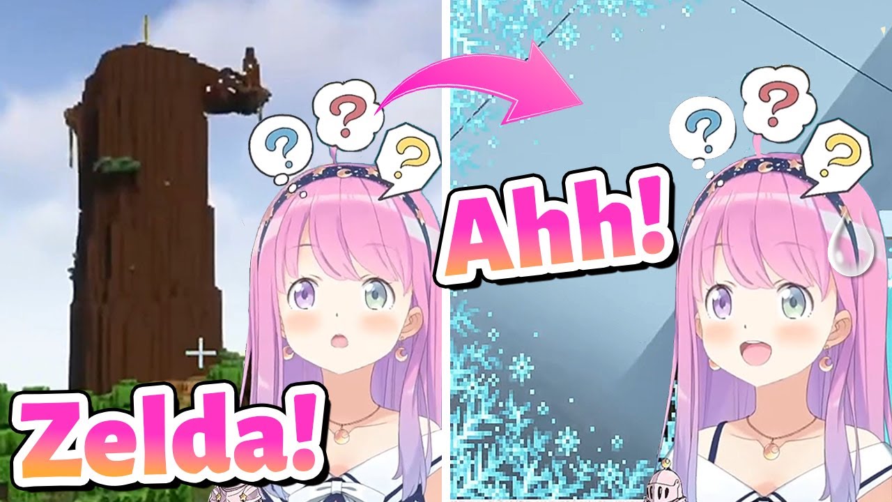 Luna buried in snow while distracted by Fauna's World Tree【Minecraft/Hololive Clip/EngSub】