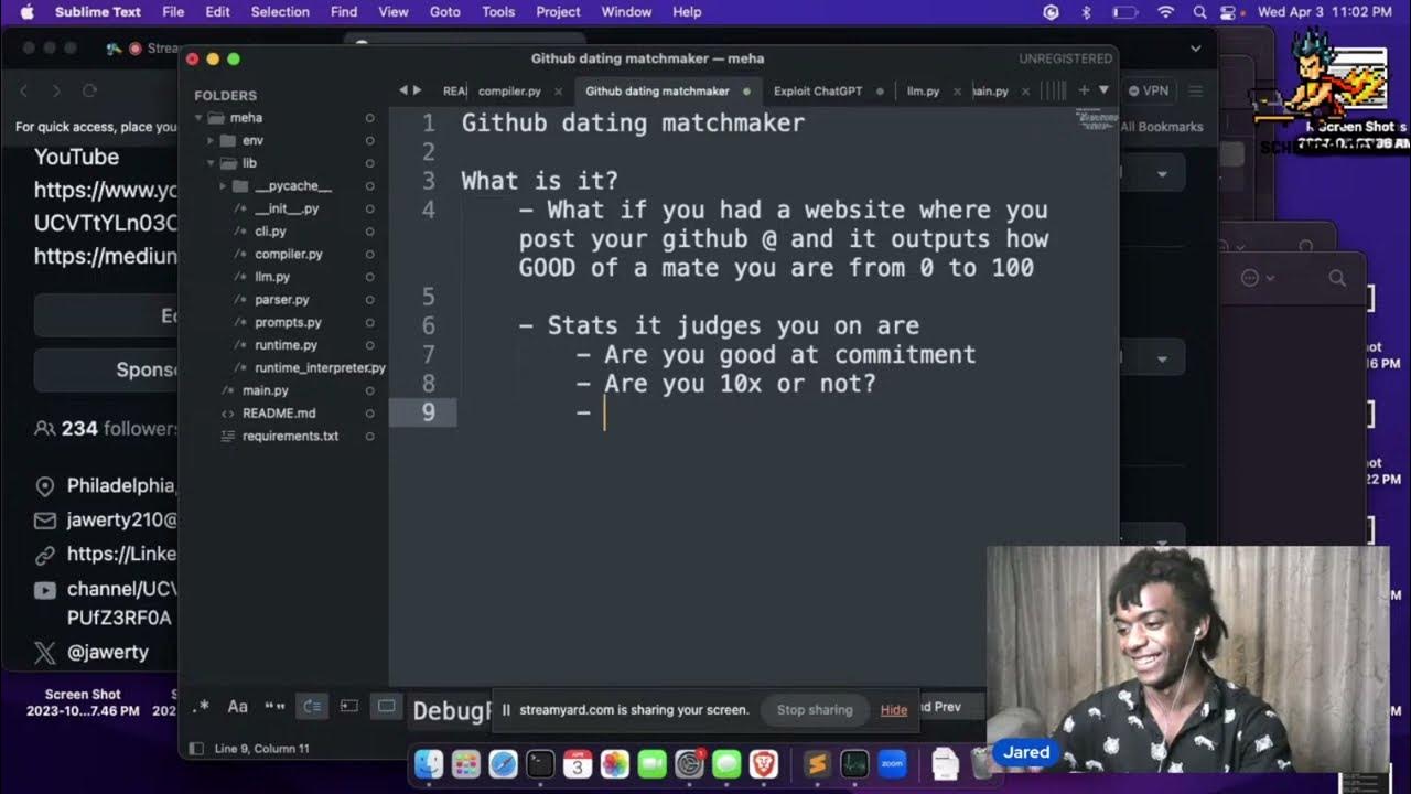BUILDING A GITHUB DATING MATCHMAKER | @jaredthecoder stream - YouTube