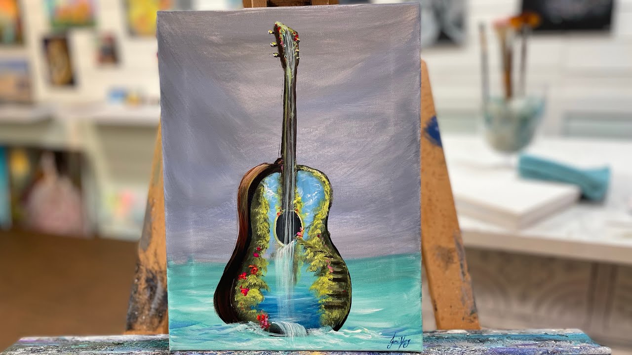 TIME LAPSE Version of “FANTASY GUITAR” acrylic fantasy art painting