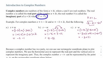 MTH 112 Introduction to Complex Numbers