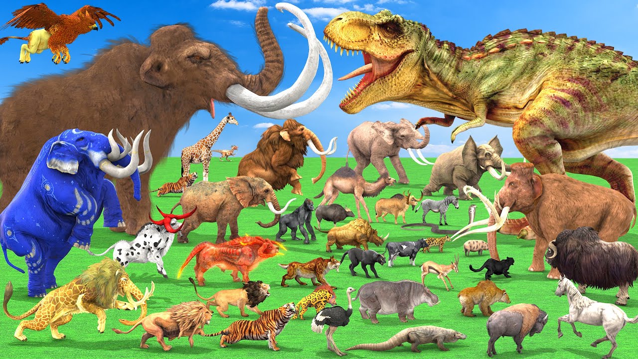 Mammoth Elephant vs T-Rex Dinosaurs Versus Wild Animals Epic Battle Animal Revolt Battle Simulator