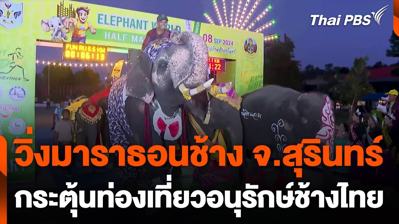 วิ่งมาราธอนช้างกระตุ้นการท่องเที่ยวอนุรักษ์ช้างไทย จ.สุรินทร์ | ชั่วโมงข่าวเสาร์-อาทิตย์ | 8 ก.ย. 67