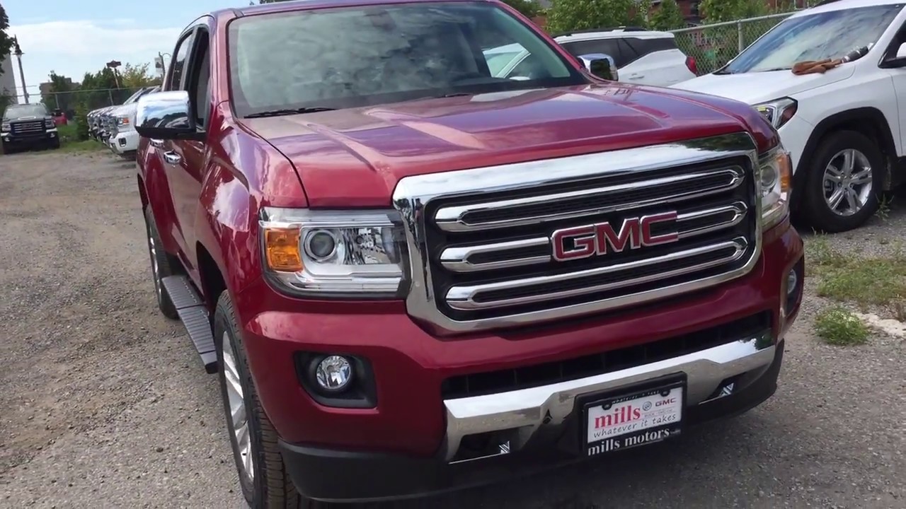 2018 GMC Canyon 4WD Crew Cab SLT Heated Seats Spray On Liner Red Oshawa ON Stock #181327 - YouTube Mills Motors Buick GMC Ltd.