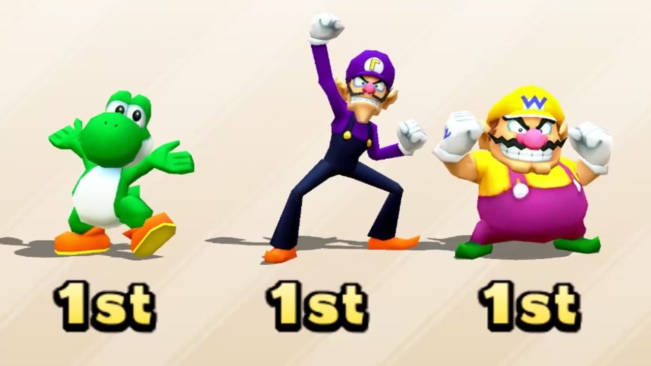 Mario Party The Top 100 - 4 Player Mini Game - Yoshi Vs Waluigi Vs Wario Vs Luigi All Minigames