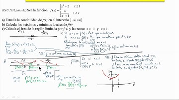 Estudio continuidad, monotonía. Función a trozos. Área recinto. PAU css2 jul 2015 A2 José Jaime Mas