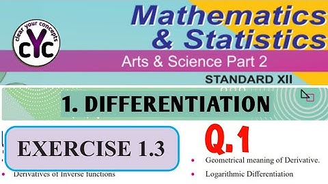 Exercise 1.3 (Q. 1) | Differentiation | chapter 1 | class 12th | maths part 2 | MH board