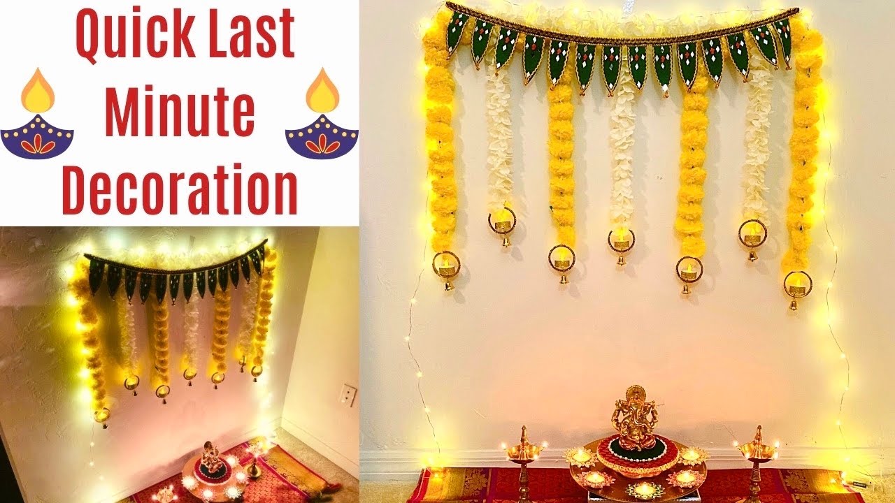 Diwali Pooja Decoration at Home using Cardboard | Diya backdrop for Diwali|  Lakshmi Pooja Decoration - YouTube