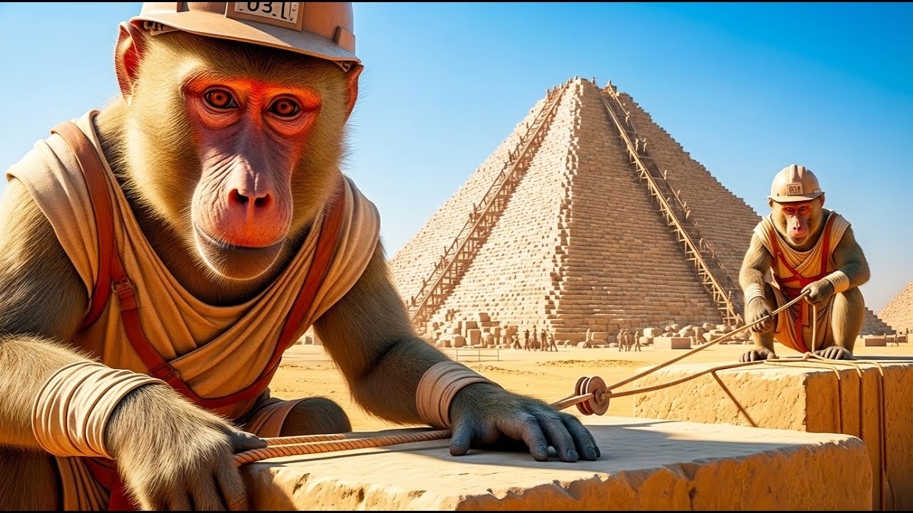 Monkey Builds the Pyramid of Giza 😱 | World’s Oldest Wonder Rebuilt by Monkeys (Egypt)