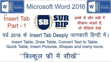 Word 2016 Insert Tab Part 1 All Options - Complete Tutorial for Professionals and Students in Hindi