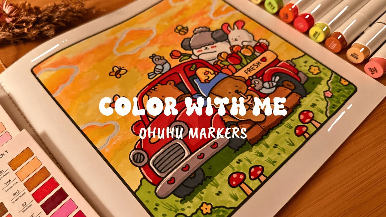 Coco Wyo Coloring Book ASMR 🌷☀️ Color with Me | Cozy Cuties |Ohuhu Markers | Relaxing Adult Coloring