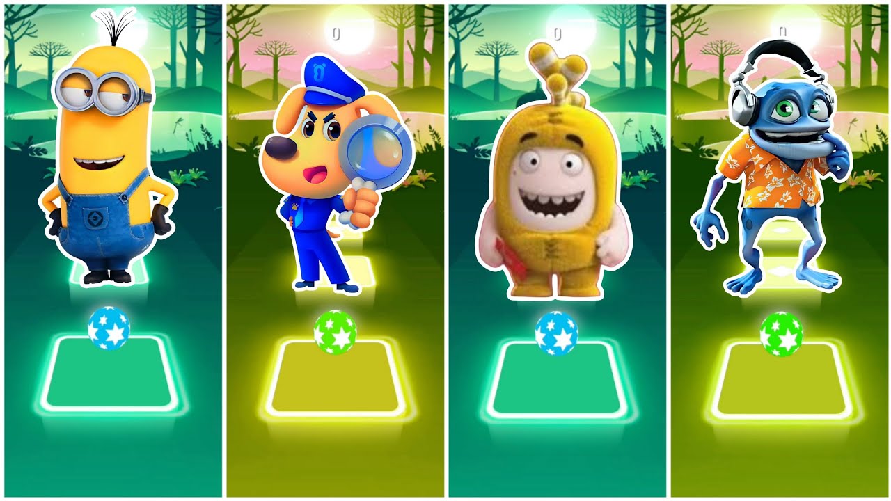 Minions Vs Sheriff Labrador Vs Oddbods Fuse Vs Crazy Frog - Tiles Hop Coffin Dance Songs🎶